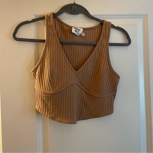 Ribbed Tan Princess Polly Crop Top
